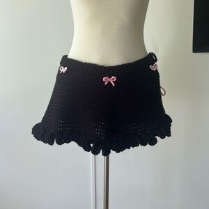 Bows and ruffles micro mini crochet skirt